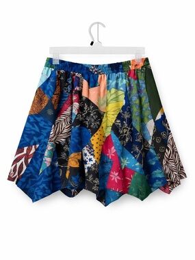 Peaceful People Boho Patchwork Mini Skirt S/M Colorful Ruffle Hem Festival